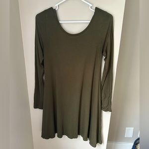 Olive green long sleeve dress with scoop back in a size small.